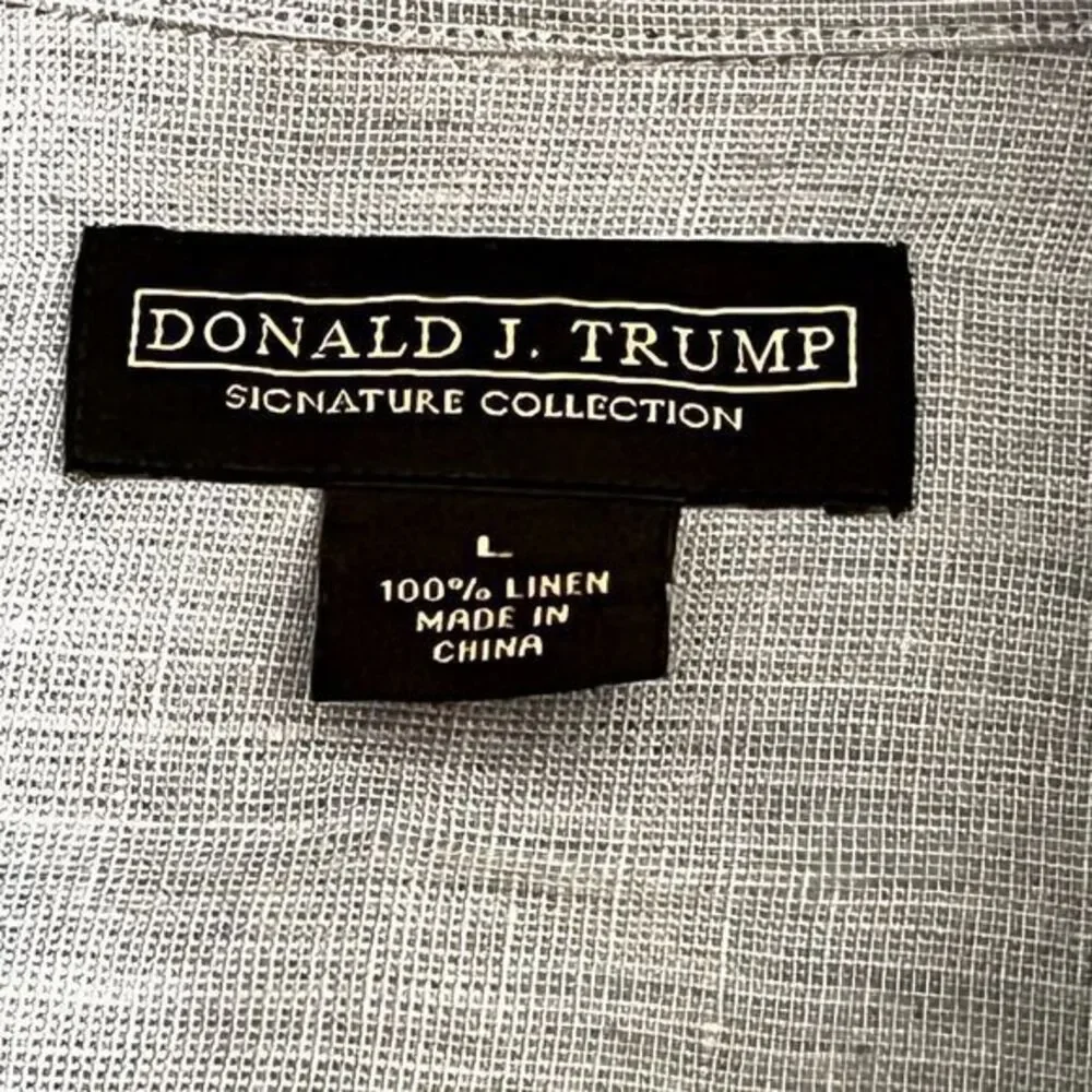 Donald J Trump Signature Collection Shirt L Blue Linen‎ Button Up Long Sleeve